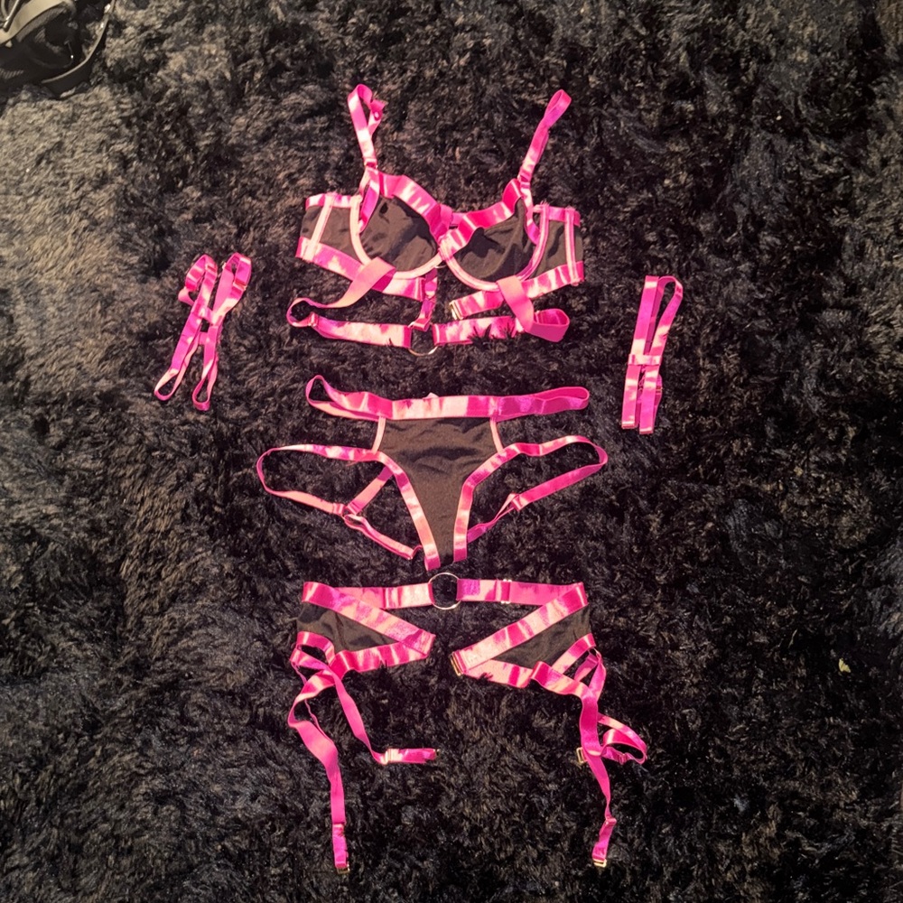 Pink Satin Strappy Lingerie Set - Women Intimates & Sleepwear